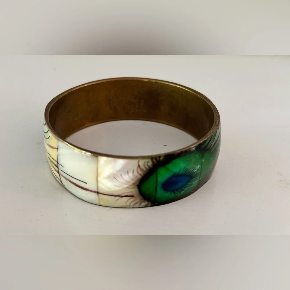 Peacock Feather Design Wearable Bangle Bracelet